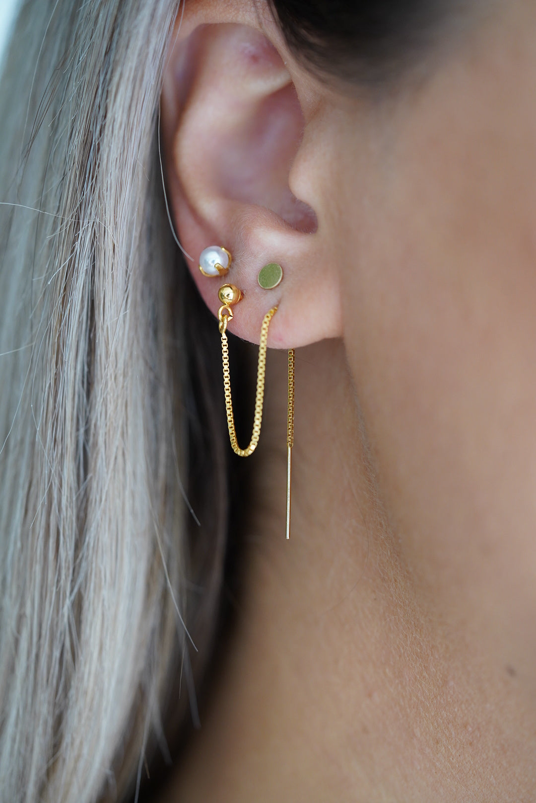 Amazon.com: Celestial Crescent Moon Stars Double Pierced Cartilage Ear Lobe  Helix Chain & Ball Ear Stud Earrings For Women Body Piercing .925 Sterling  Silver: Clothing, Shoes & Jewelry